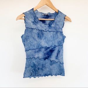 2000’s blue top with lettuce hem